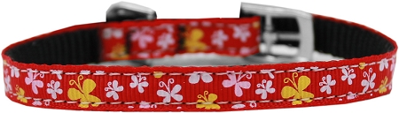 Butterfly Nylon Dog Collar with classic buckle 3/8" Red Size 16